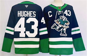 Men's Vancouver Canucks #43 Quinn Hughes Navy 2024 Reverse Retro Stitched