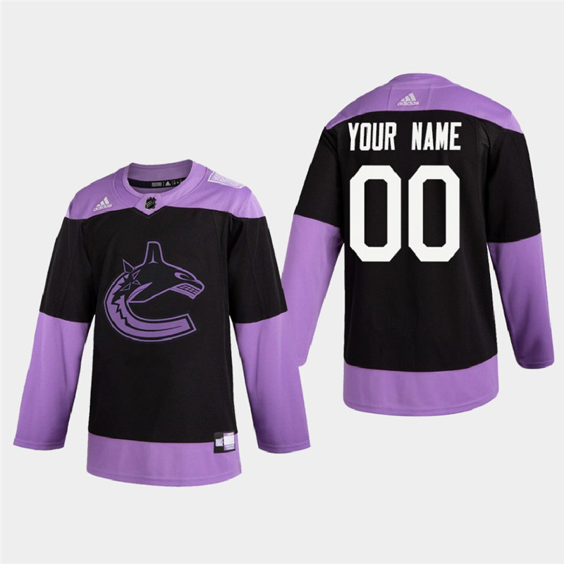 Men's Vancouver Canucks Custom adidas 2020 Hockey Fights Cancer Practice Black Jersey Stitched’