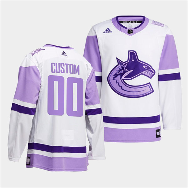 Men's Vancouver Canucks custom 2021-22 White Purple Hockey Fights Cancer Primegreen Jersey  Stitched