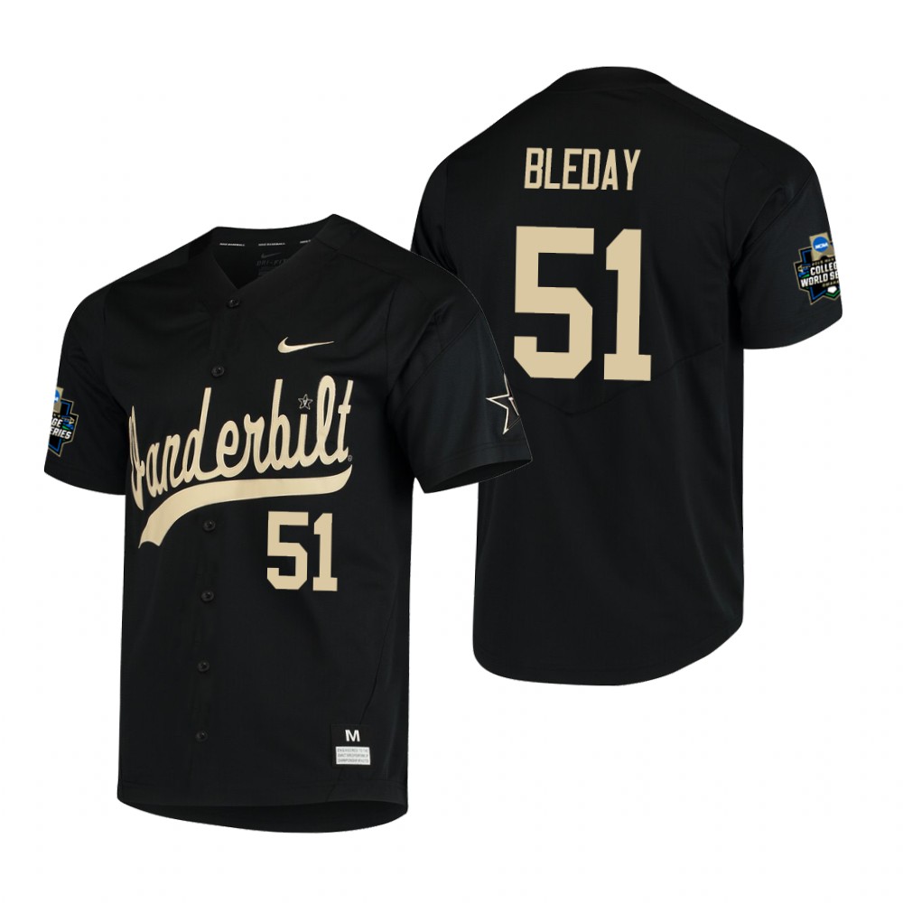 Men's Vanderbilt Commodores #51 J.J. Bleday Nike Black College Game Baseball Jersey 