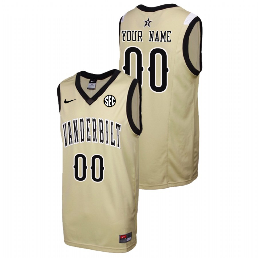 Men's Vanderbilt Commodores Custom Nike 2012-18 Gold College Basketball Jersey