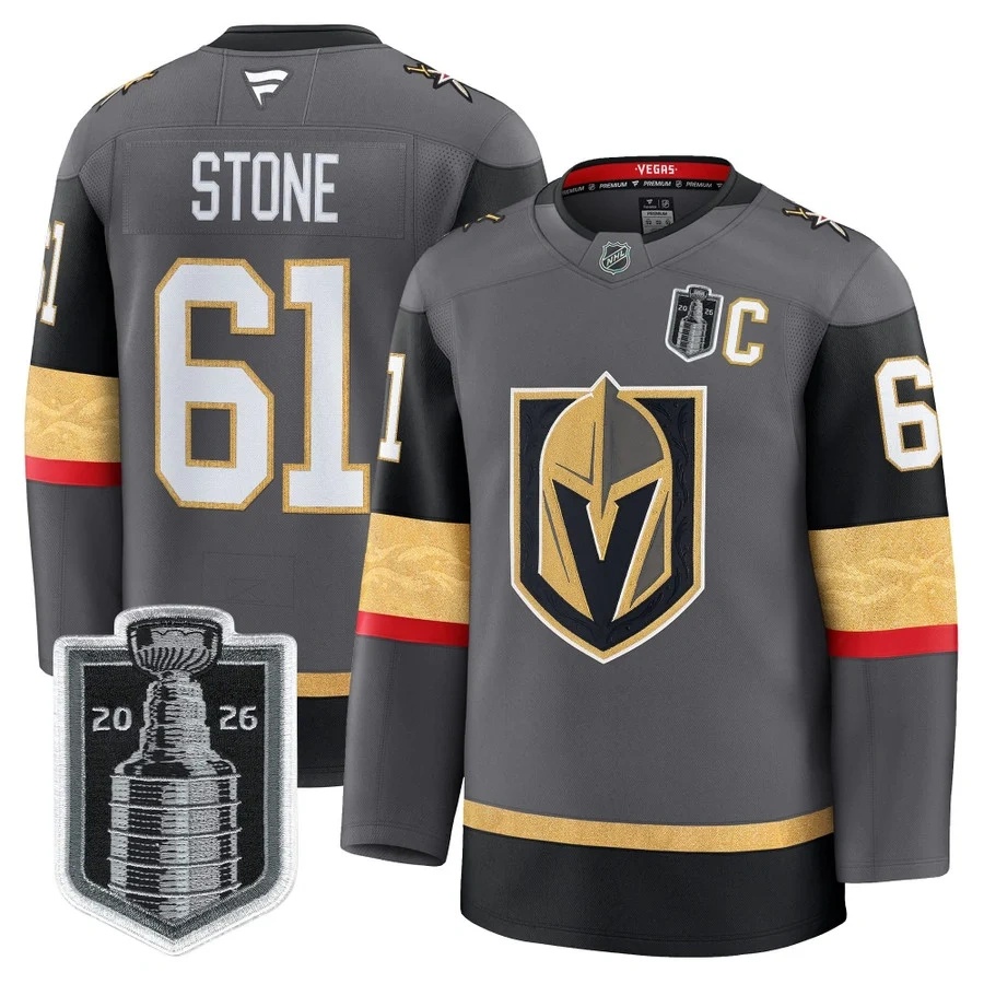Men's Vegas Golden Knights 2026 Stanley Cup Patch Premium Jersey GRAY #61 MARK STONE