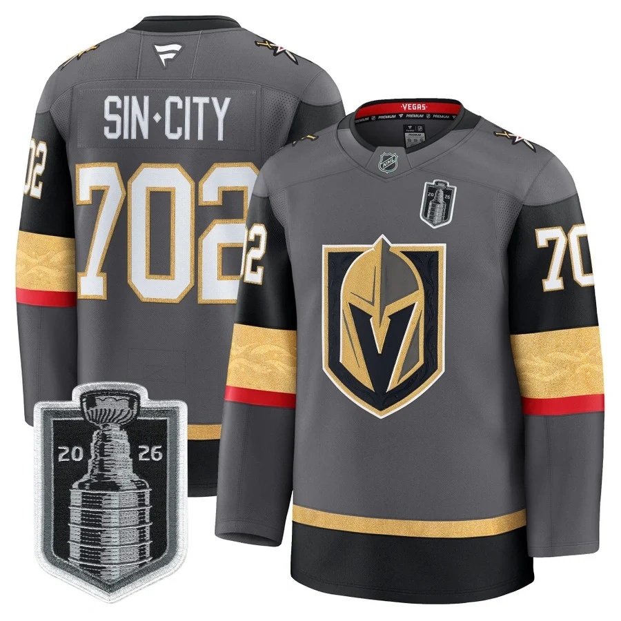 Men's Vegas Golden Knights 2026 Stanley Cup Patch Premium Jersey GRAY #702 SINCITY
