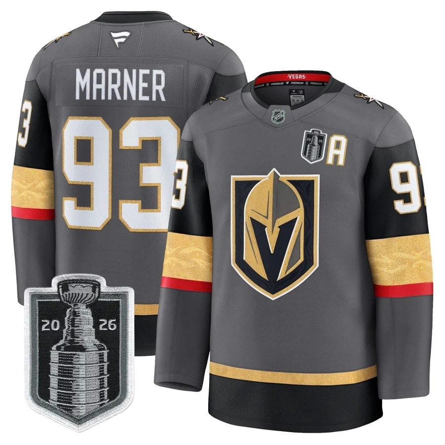 Men's Vegas Golden Knights 2026 Stanley Cup Patch Premium Jersey GRAY #93 MITCH MARNER