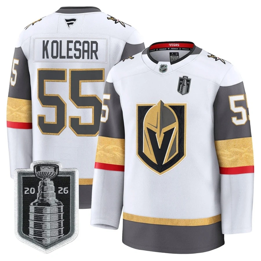 Men's Vegas Golden Knights 2026 Stanley Cup Patch Premium Jersey WHITE #55 KEEGAN KOLESAR