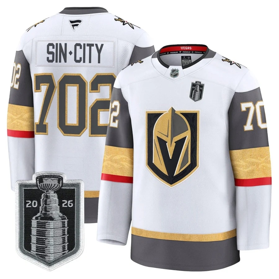 Men's Vegas Golden Knights 2026 Stanley Cup Patch Premium Jersey WHITE #702 SINCITY