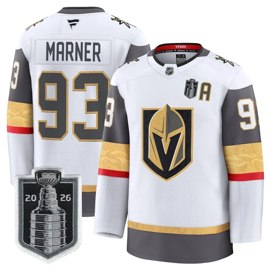 Men's Vegas Golden Knights 2026 Stanley Cup Patch Premium Jersey WHITE #93 MITCH MARNER