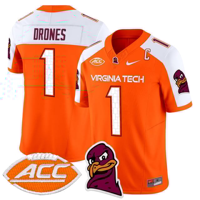 Men's Virginia Tech Hokies 2025 Vapor Limited Jersey orange white #1 Kyron Drones