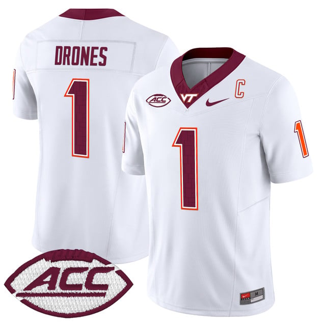 Men's Virginia Tech Hokies 2025 Vapor Limited Jersey white #1 Kyron Drones
