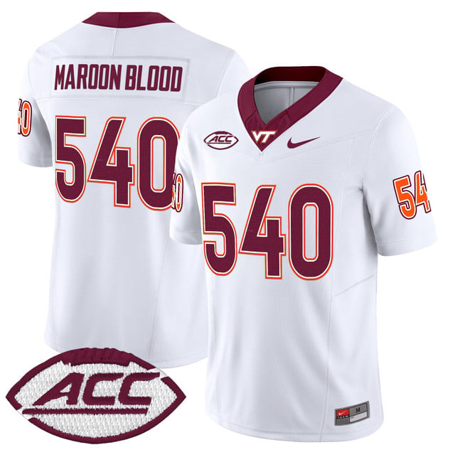 Men's Virginia Tech Hokies 2025 Vapor Limited Jersey white #540 Maroon Blood