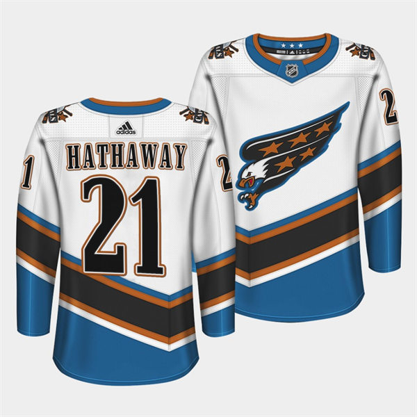 Men's Washington Capitals #21 Garnet Hathaway Adidas White Screaming Eagle Retro Jersey