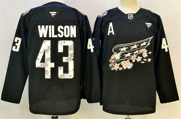Men's Washington Capitals #43 Tom Wilson Fantics Black Cherry Blossom 50th Anniversary Edition Jersey 