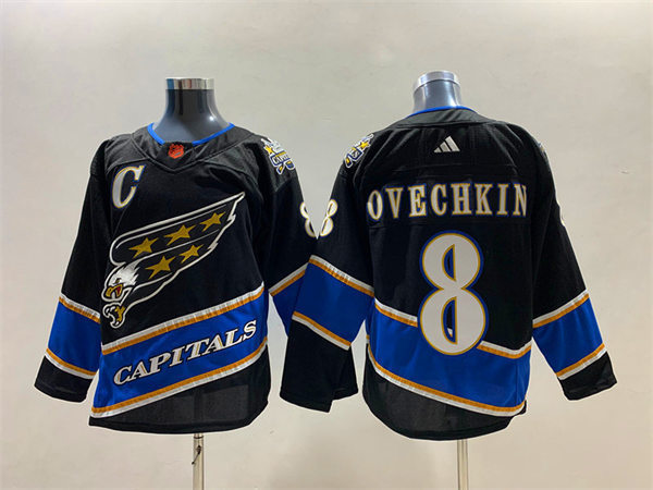 Men's Washington Capitals #8 Alexander Ovechkin Black 2022 Reverse Retro Primegreen Jersey