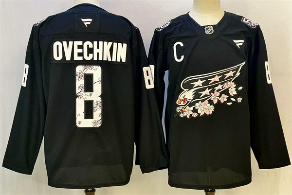 Men's Washington Capitals #8 Alexander Ovechkin Fantics Black Cherry Blossom 50th Anniversary Edition Jersey 