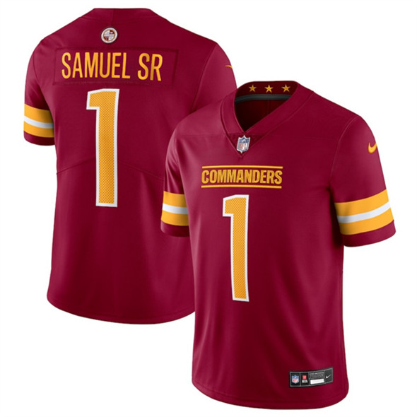 Men's Washington Commanders #1 Deebo Samuel Sr Burgundy 2025 Vapor Limited Football Stitched Jersey