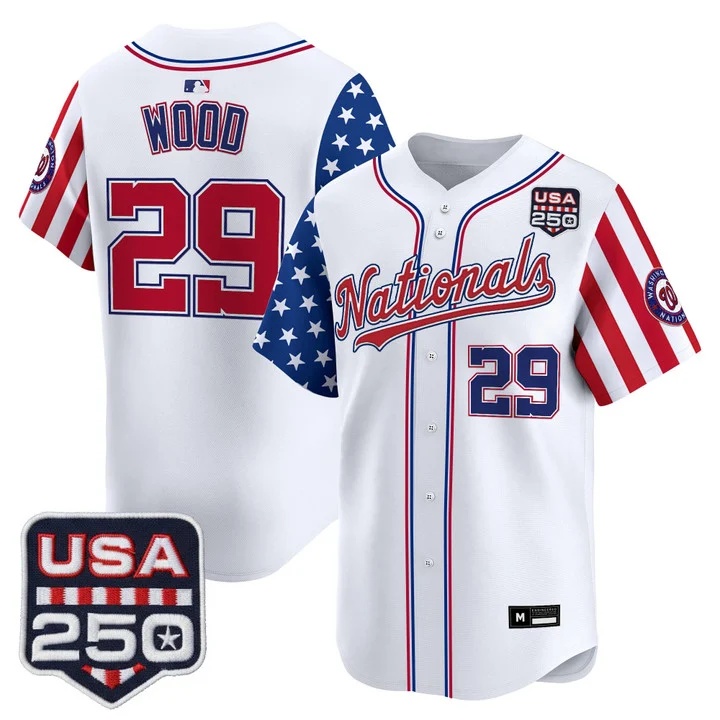 Men's Washington Nationals America 250 Edition Vapor Premier Limited Jersey WHITE#29 JAMES WOOD
