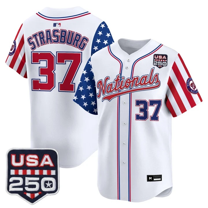 Men's Washington Nationals America 250 Edition Vapor Premier Limited Jersey WHITE#37 STEPHEN STRASBURG