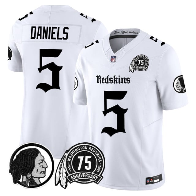 Men's Washington Redskins 'Gothic Capital Edition' Vapor Limited Jersey white #5 Jayden Daniels