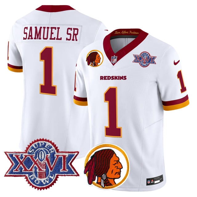 Men's Washington Redskins Throwback 1992 Super Bowl XXVI Patch Vapor Limited Jersey V2 #1 Deebo Samuel Sr.