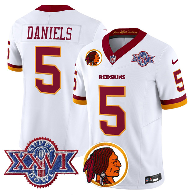 Men's Washington Redskins Throwback 1992 Super Bowl XXVI Patch Vapor Limited Jersey V2 #5 Jayden Daniels