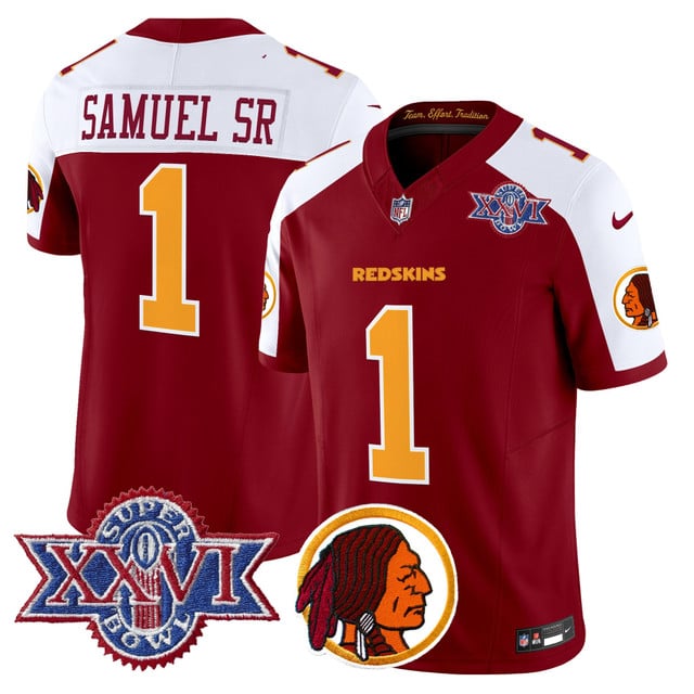 Men's Washington Redskins Throwback 1992 Super Bowl XXVI Patch Vapor Limited Jersey V2 ALT #1 Deebo Samuel Sr.