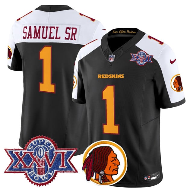 Men's Washington Redskins Throwback 1992 Super Bowl XXVI Patch Vapor Limited Jersey V2 BLACK #1 Deebo Samuel Sr.