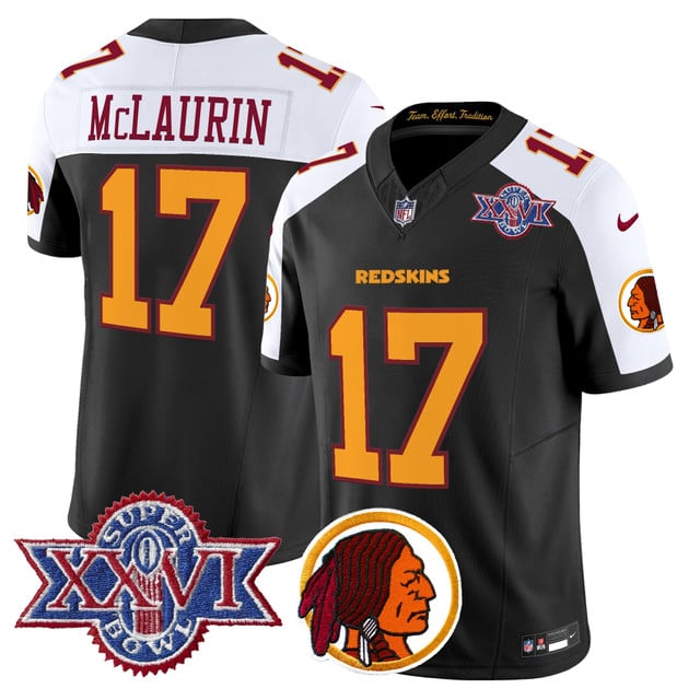 Men's Washington Redskins Throwback 1992 Super Bowl XXVI Patch Vapor Limited Jersey V2 BLACK #17 Terry Mclaurin