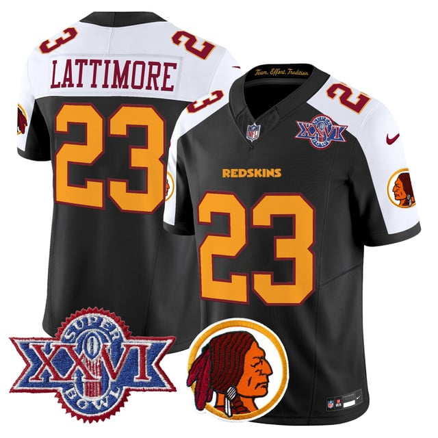 Men's Washington Redskins Throwback 1992 Super Bowl XXVI Patch Vapor Limited Jersey V2 BLACK #23 Marshon Lattimore