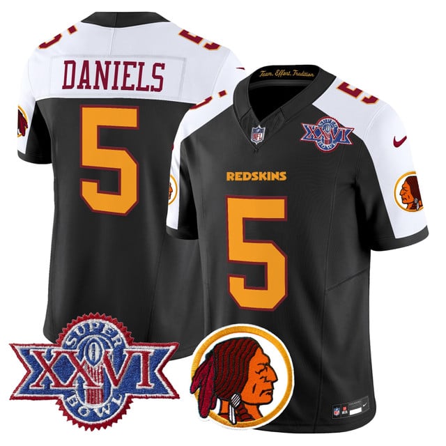 Men's Washington Redskins Throwback 1992 Super Bowl XXVI Patch Vapor Limited Jersey V2 BLACK #5 Jayden Daniels