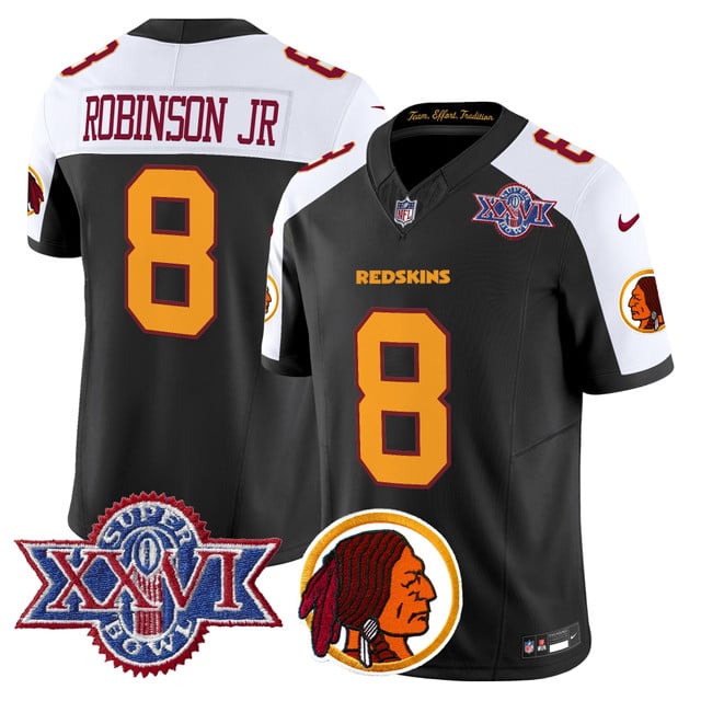 Men's Washington Redskins Throwback 1992 Super Bowl XXVI Patch Vapor Limited Jersey V2 BLACK #8 Robinson JR.