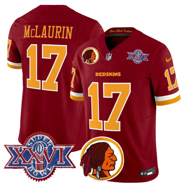 Men's Washington Redskins Throwback 1992 Super Bowl XXVI Patch Vapor Limited Jersey V2 RED #17 Terry Mclaurin