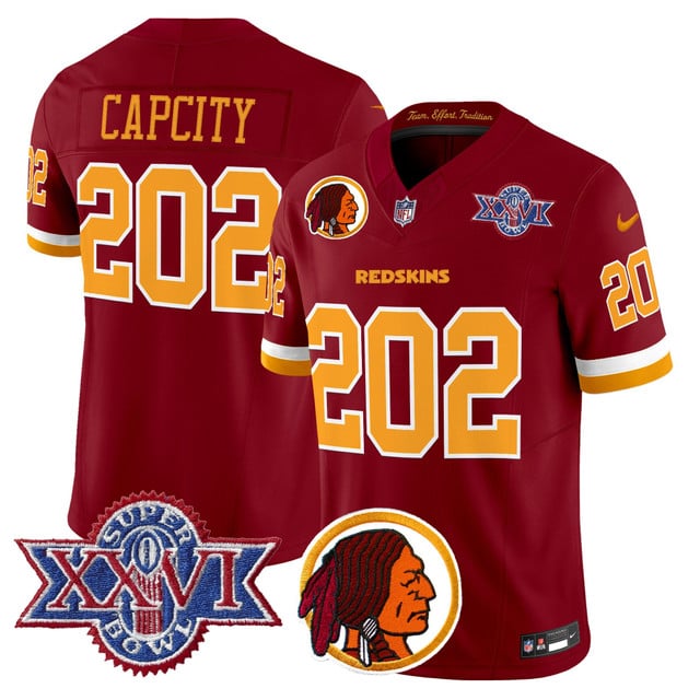 Men's Washington Redskins Throwback 1992 Super Bowl XXVI Patch Vapor Limited Jersey V2 RED #202 CAPCITY