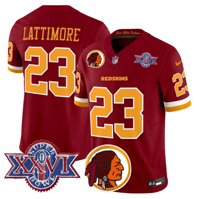 Men's Washington Redskins Throwback 1992 Super Bowl XXVI Patch Vapor Limited Jersey V2 RED #23 Marshon Lattimore