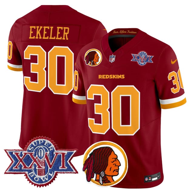 Men's Washington Redskins Throwback 1992 Super Bowl XXVI Patch Vapor Limited Jersey V2 RED #30 Austin Ekeler