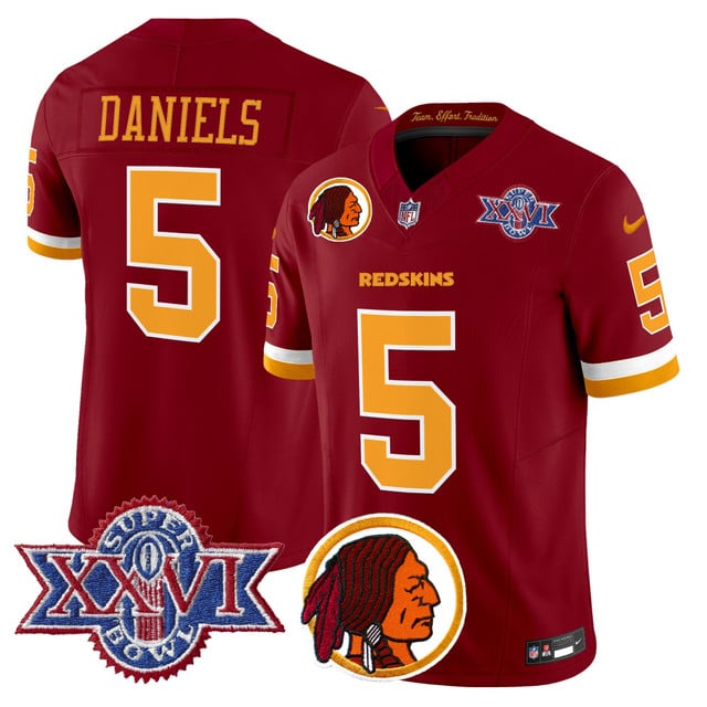 Men's Washington Redskins Throwback 1992 Super Bowl XXVI Patch Vapor Limited Jersey V2 RED #5 Jayden Daniels
