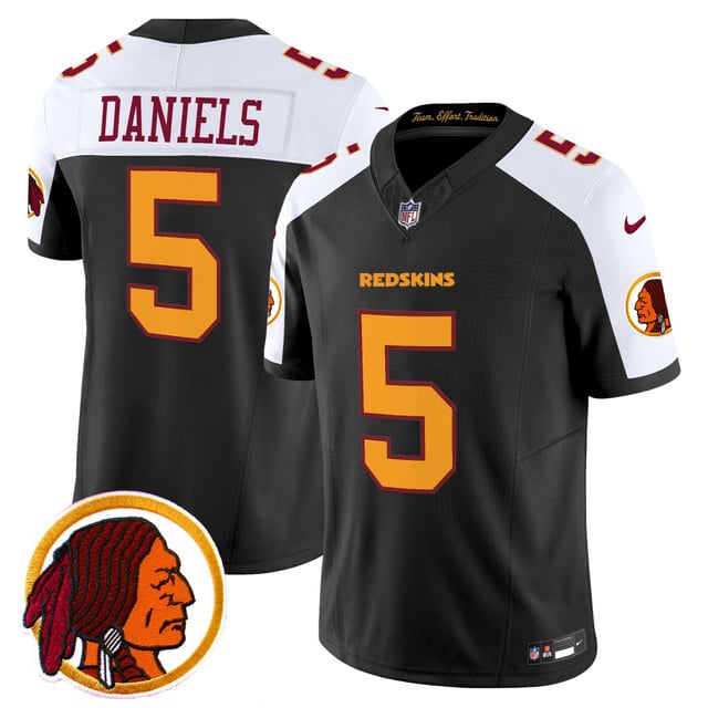 Men's Washington Redskins Throwback Vapor Limited Jersey V2 black #5 Jayden Daniels