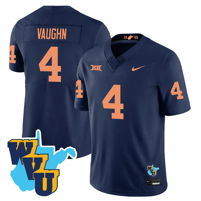 Men's West Virginia Mountaineers 1965-2025 Throwback Jersey NAVY #4 CAM VAUGHN.webp