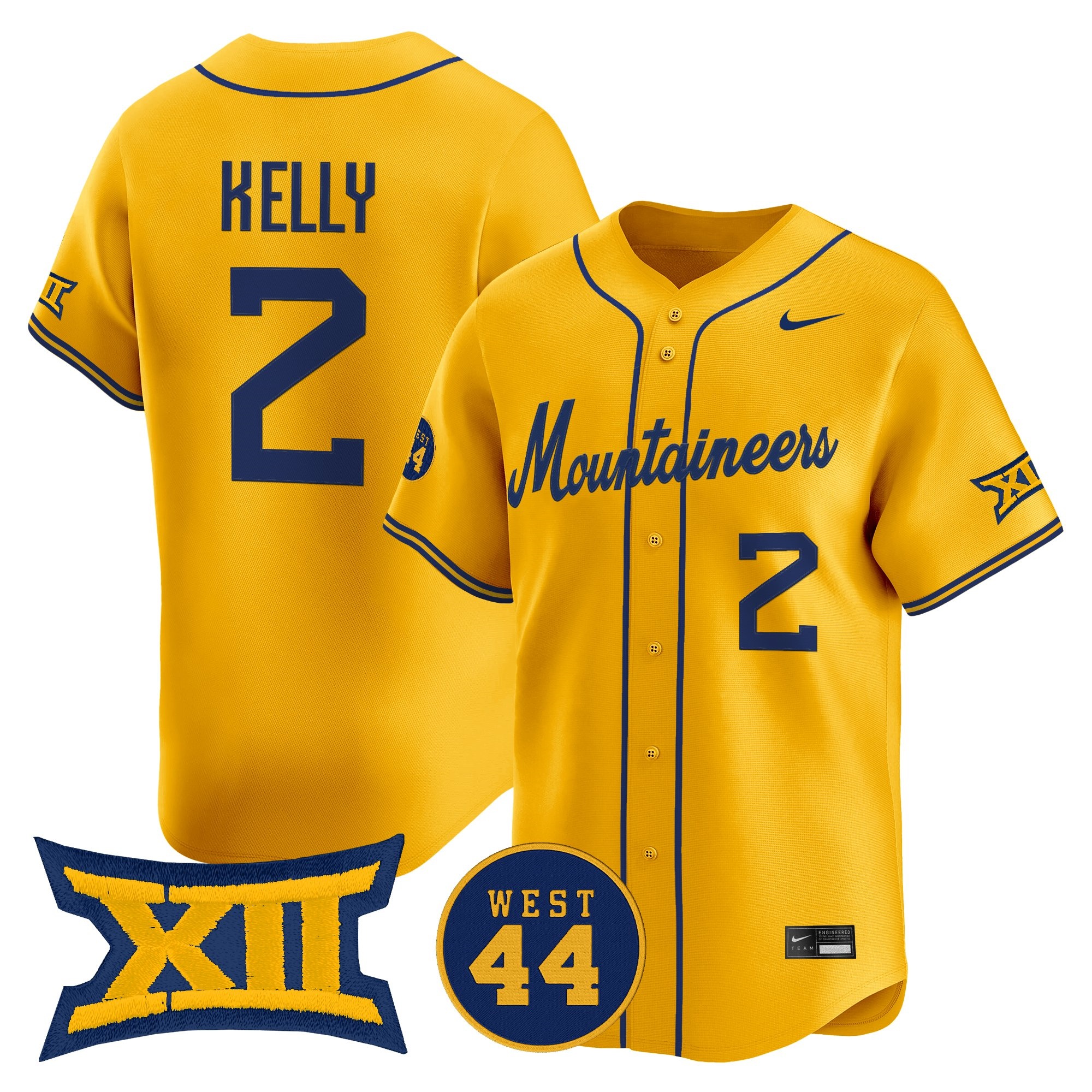 Men's West Virginia Mountaineers 2026 Vapor Premier Limited Jersey GOLD #2 GAVIN KELLY