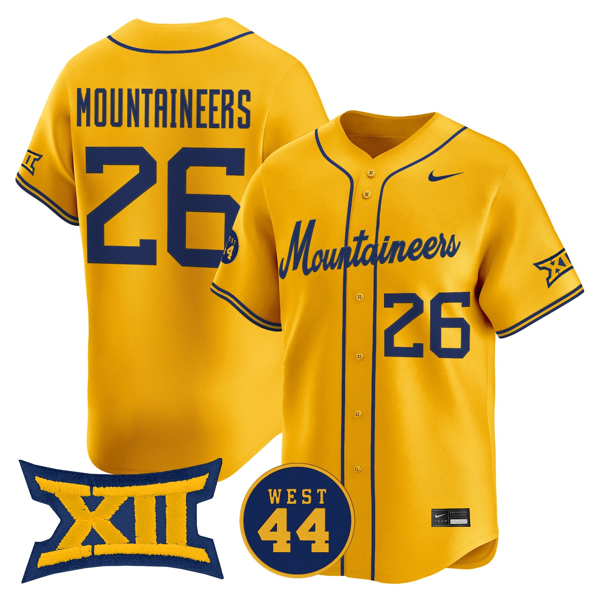 Men's West Virginia Mountaineers 2026 Vapor Premier Limited Jersey GOLD #26 MOUNTAINEERS