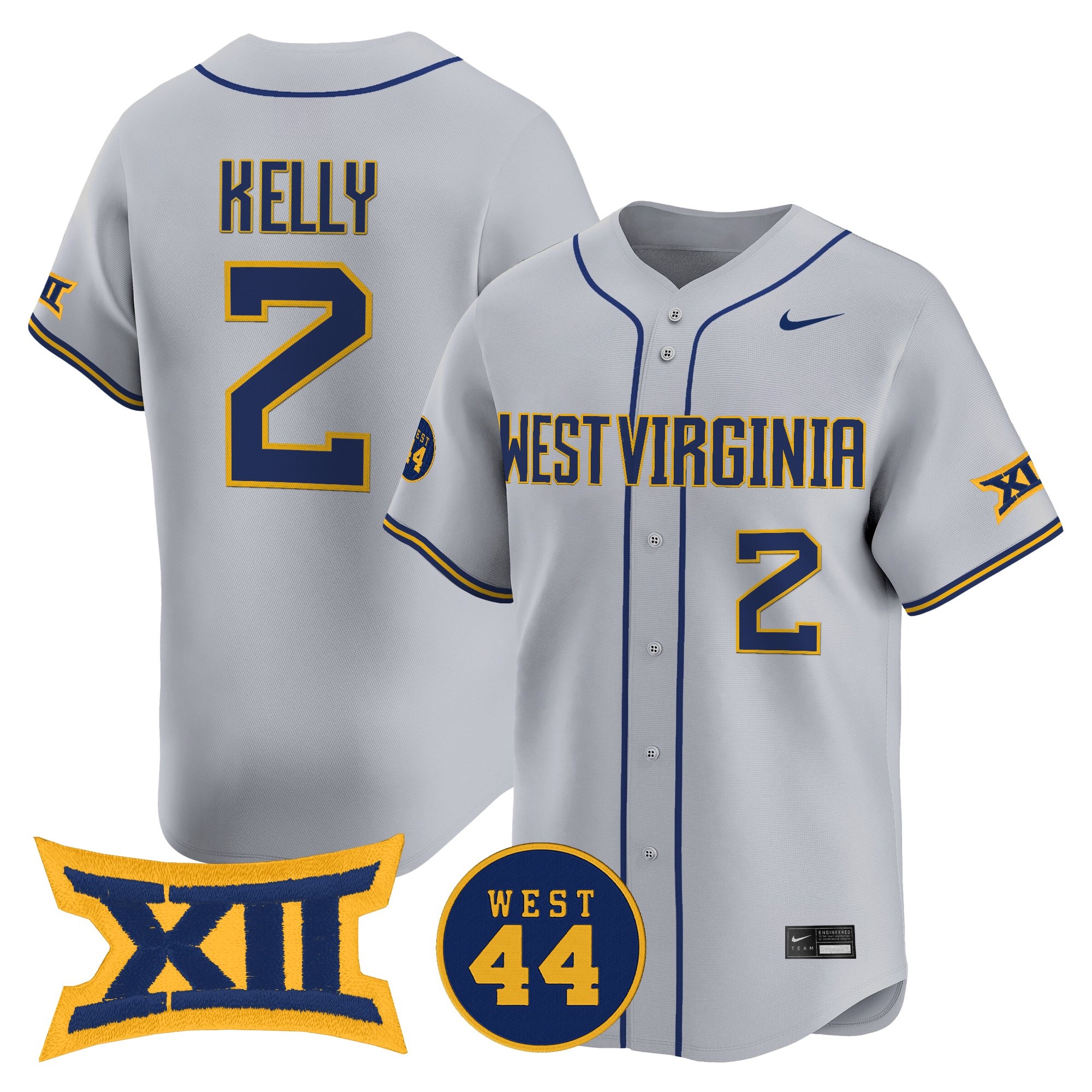 Men's West Virginia Mountaineers 2026 Vapor Premier Limited Jersey GRAY #2 GAVIN KELLY