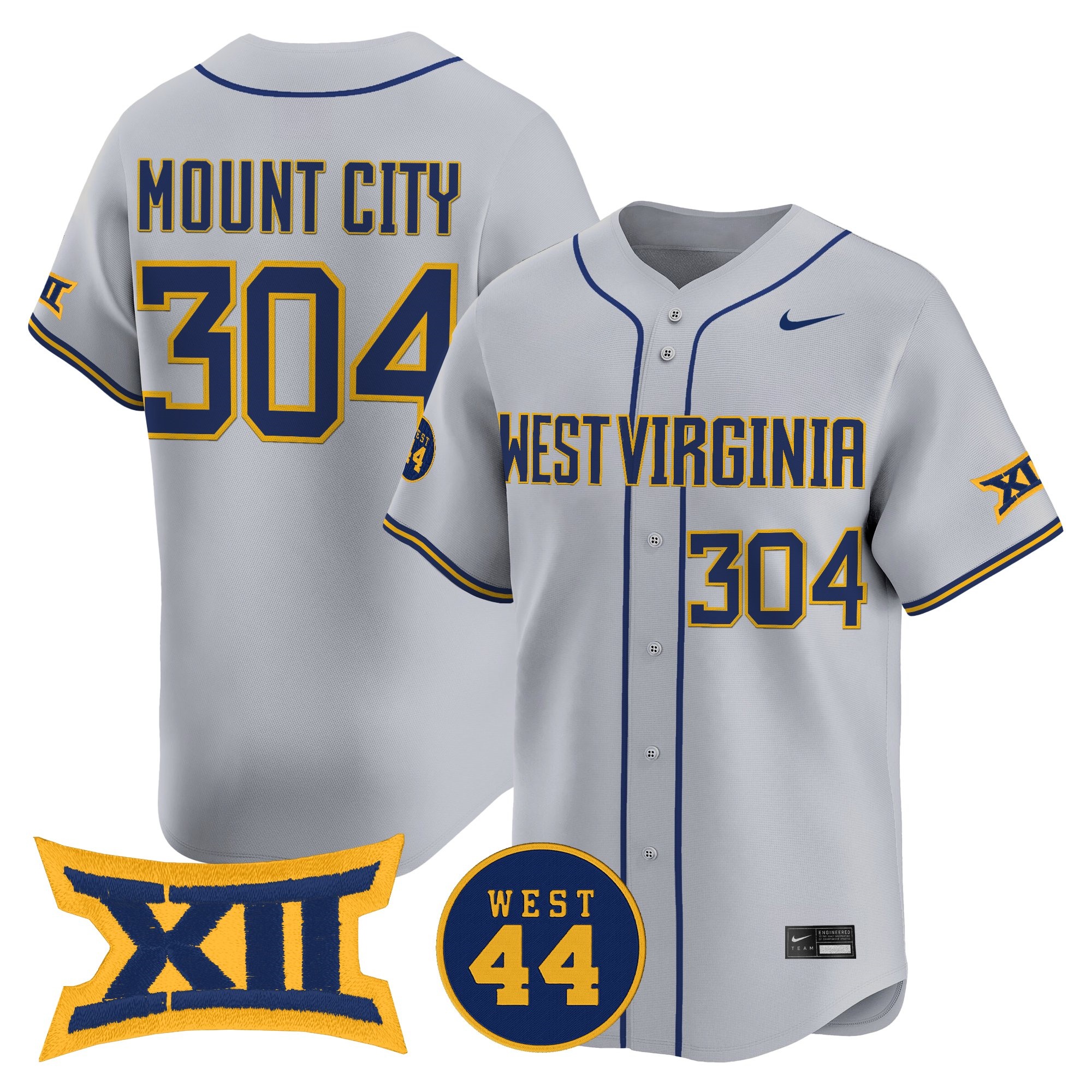 Men's West Virginia Mountaineers 2026 Vapor Premier Limited Jersey GRAY #304 MOUNT CITY