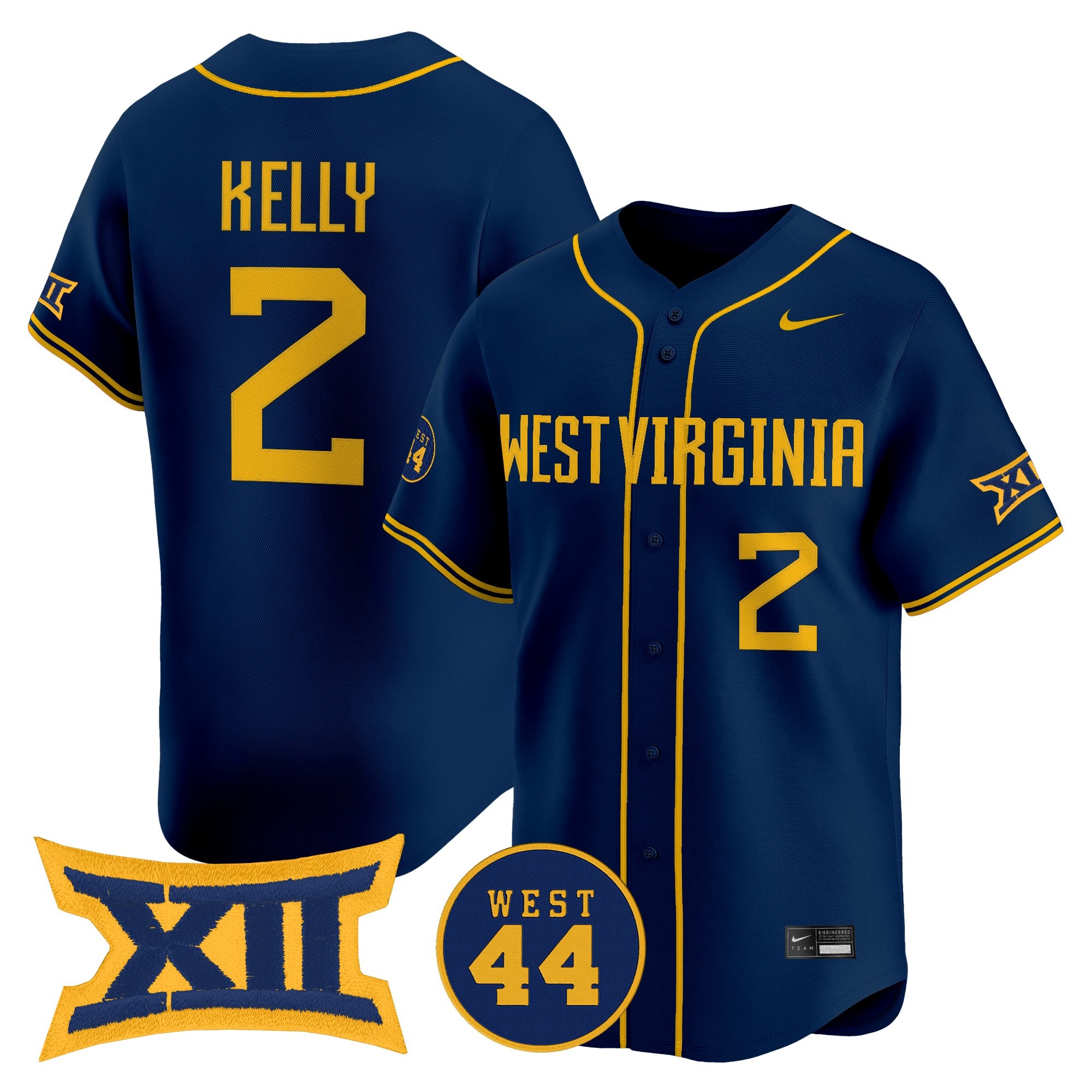Men's West Virginia Mountaineers 2026 Vapor Premier Limited Jersey NAVY #2 GAVIN KELLY