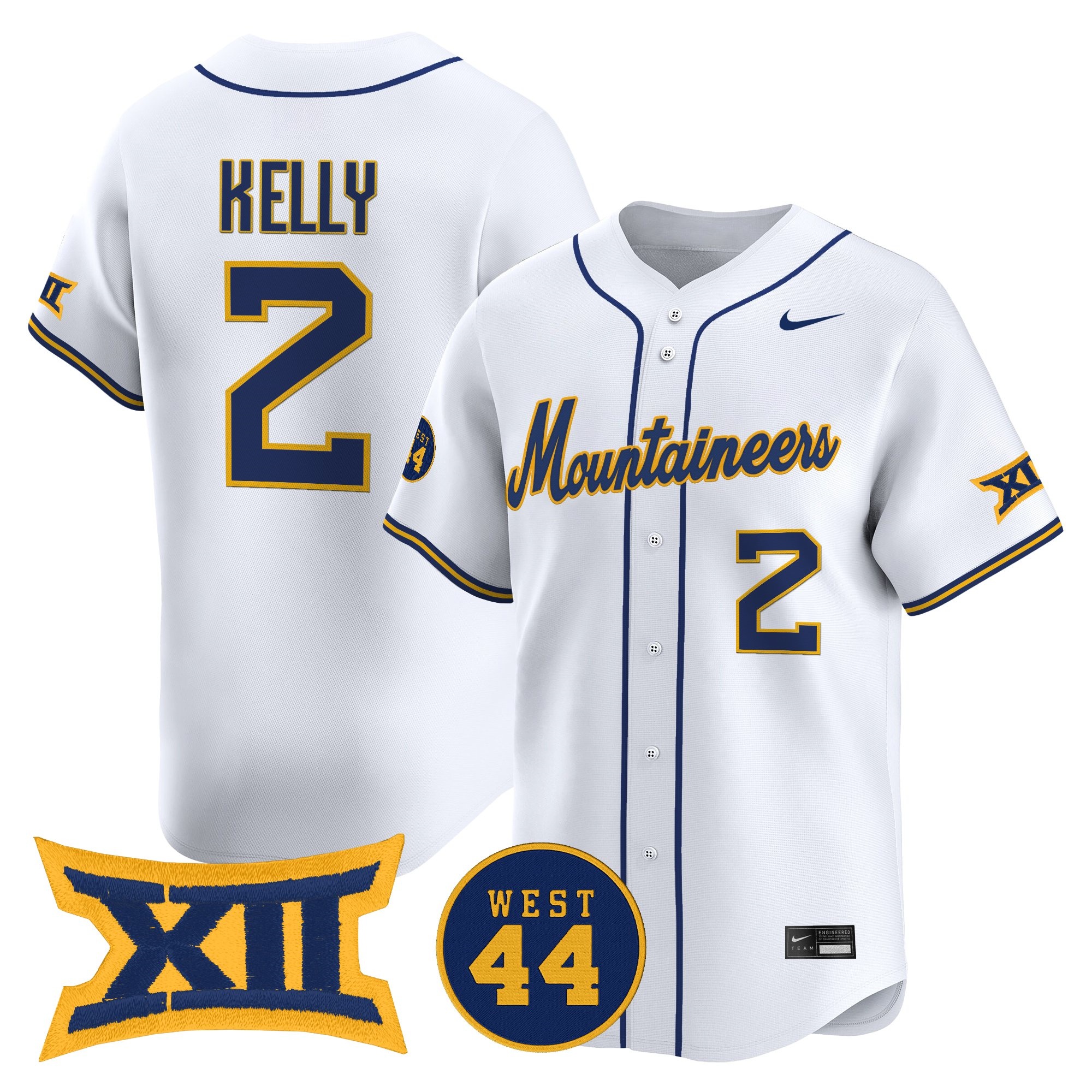 Men's West Virginia Mountaineers 2026 Vapor Premier Limited Jersey WHITE #2 GAVIN KELLY