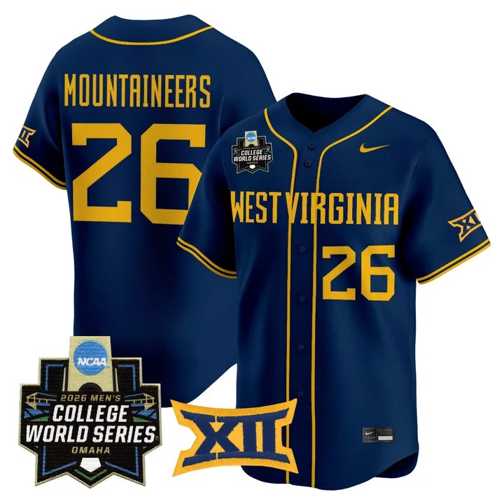 Men's West Virginia Mountaineers 2026 World Series Patch Vapor Premier Limited Jersey NAVY #26 MOUNTAINEERS