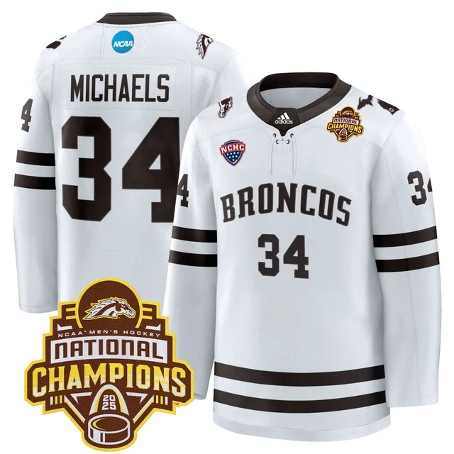 Men's Western Michigan Broncos 2025 National Champions Patch Premium Jersey #34 OWEN MICHAELS.webp