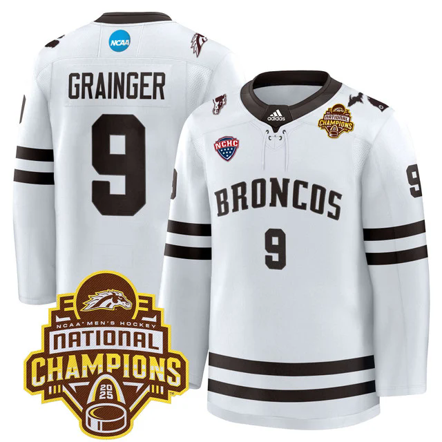 Men's Western Michigan Broncos 2025 National Champions Patch Premium Jersey #9 LUCK GRAINGER.webp