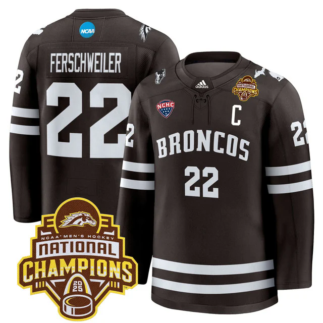 Men's Western Michigan Broncos 2025 National Champions Patch Premium Jersey BROWN #22 PAT FERSCHWEILER.webp