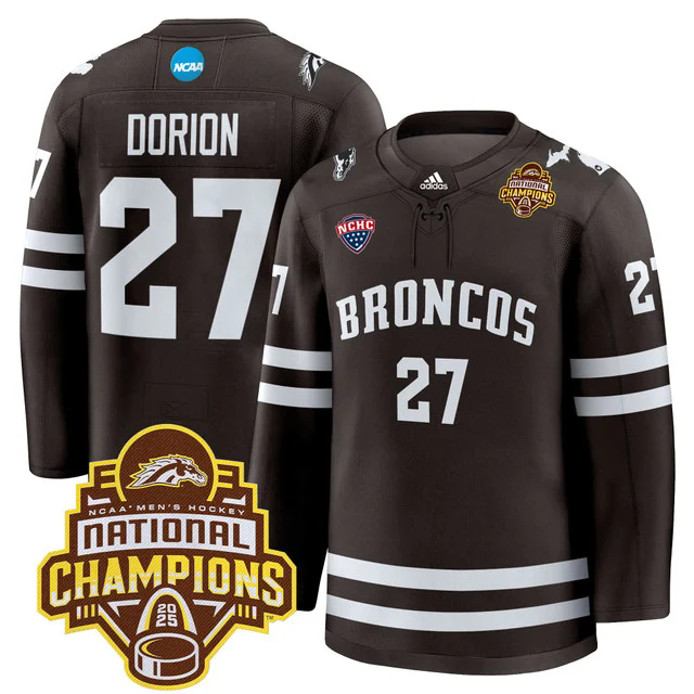 Men's Western Michigan Broncos 2025 National Champions Patch Premium Jersey BROWN #27 DAN DORION.webp