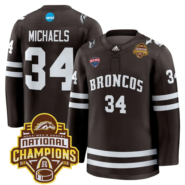 Men's Western Michigan Broncos 2025 National Champions Patch Premium Jersey BROWN #34 OWEN MICHAELS.webp