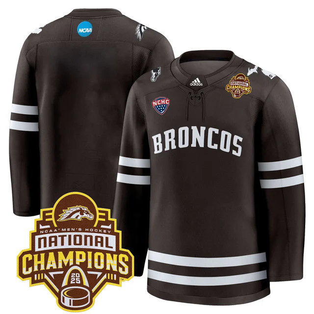 Men's Western Michigan Broncos 2025 National Champions Patch Premium Jersey BROWN BLANK.webp